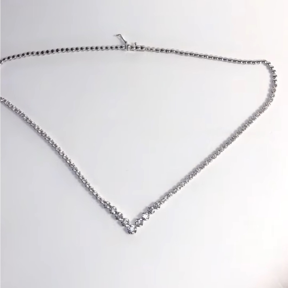 3 carat natural diamond chevron tennis necklace in 10k white gold.